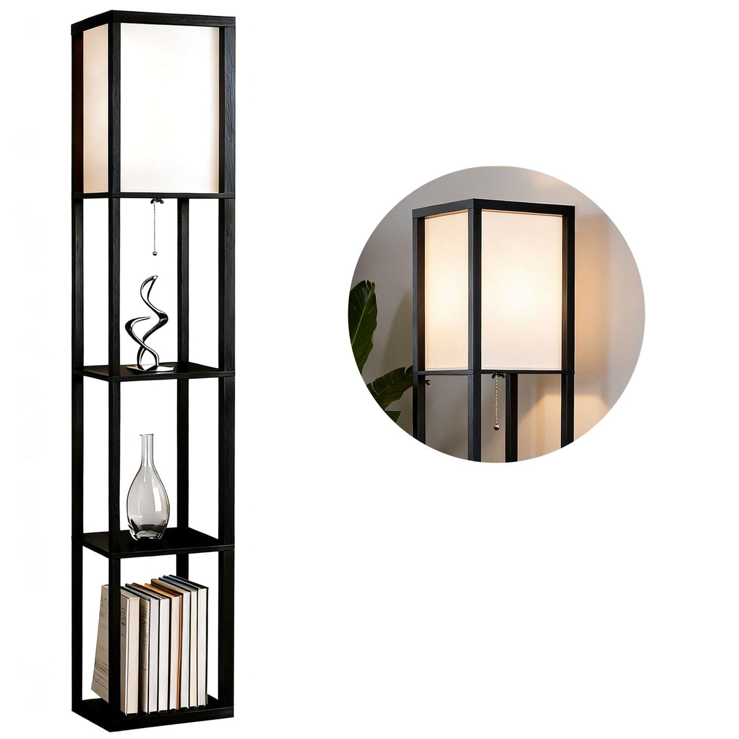 MITELSON Floor Lamp with Shelves, Modern Square Shelf Lamp for Living Room, Corner Standing Lamp with Shelves for Bedroom, Office, Display Shelves with Light, Home Decor