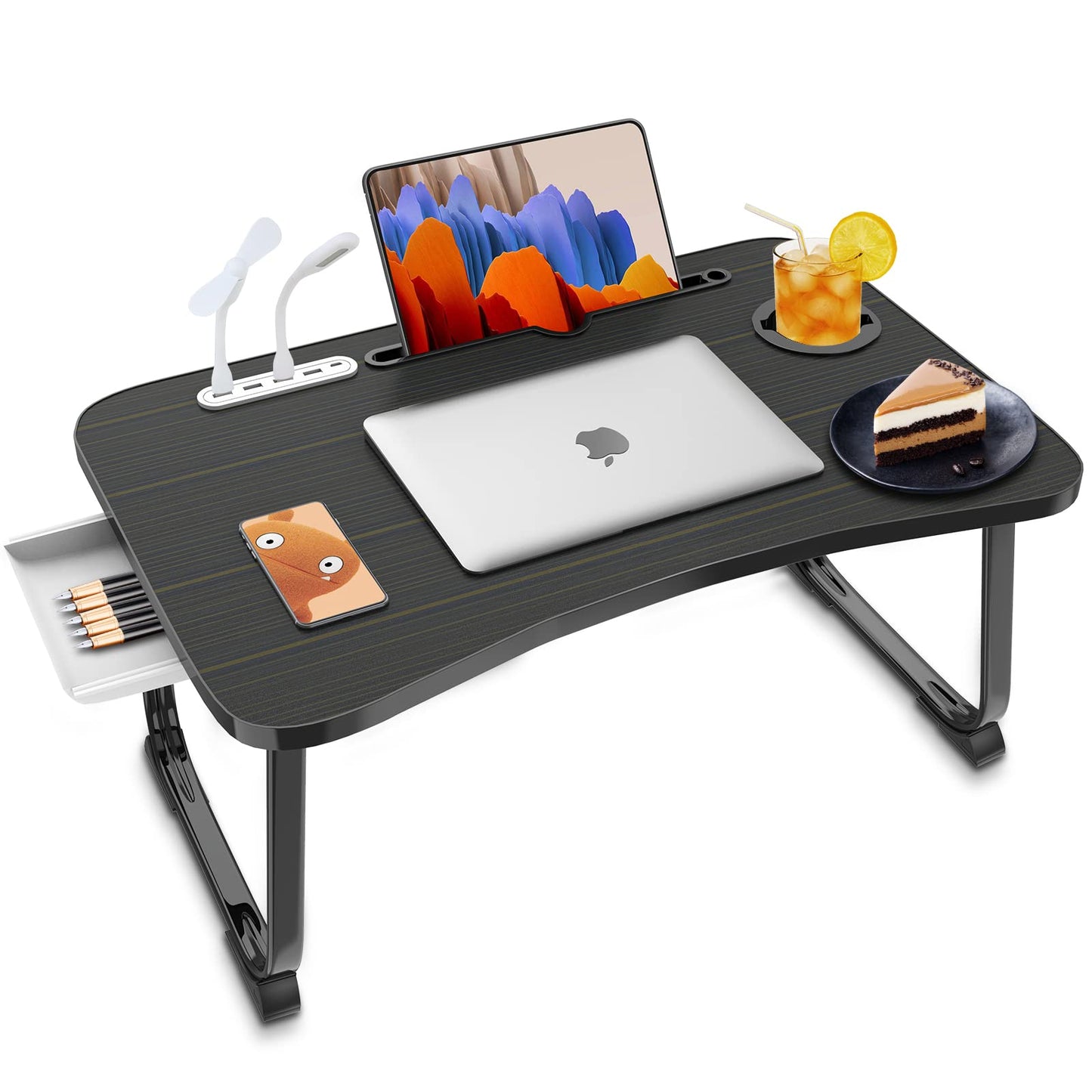 Fayquaze Laptop Bed Desk, Portable Foldable Laptop Bed Table with USB Charge Port Storage Drawer and Cup Holder, Lap Desk Notebook Stand Tray Table Serving Tray for Eating, Reading and Working