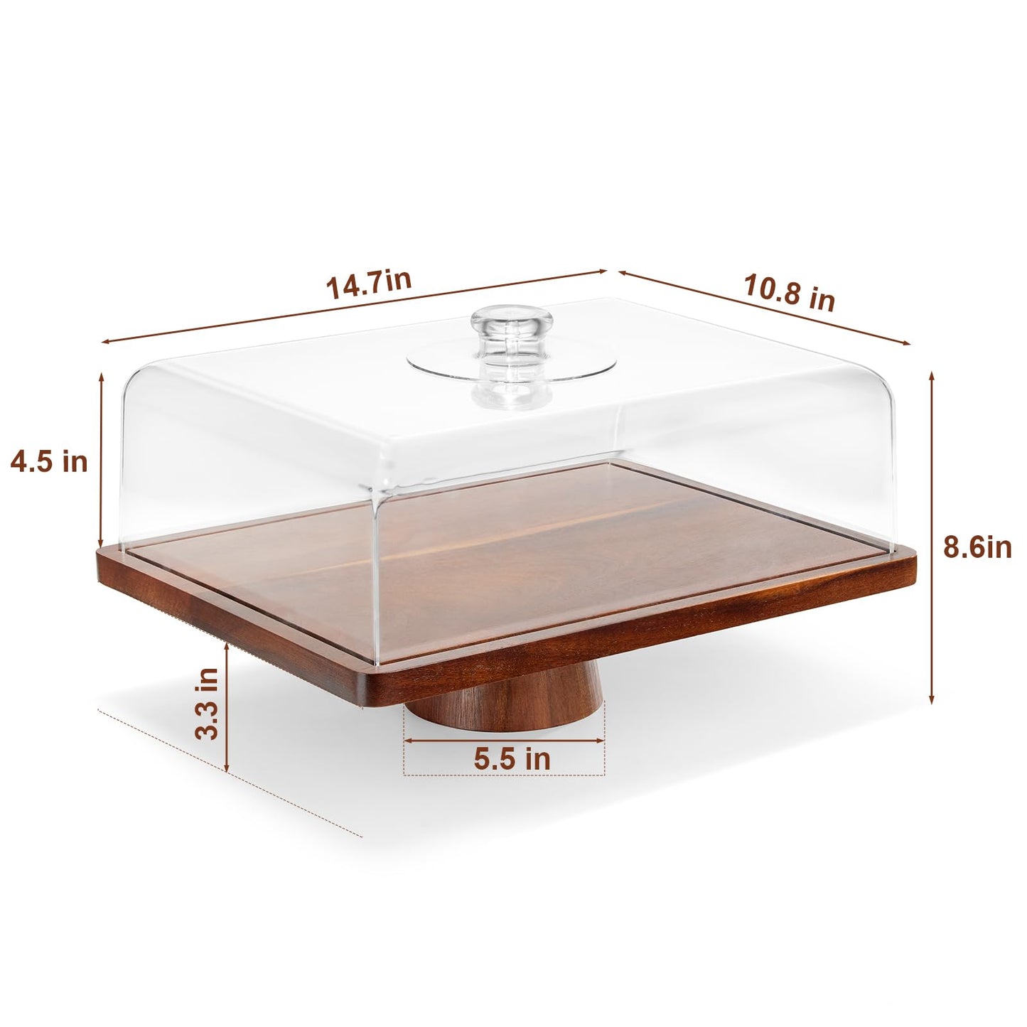 HouseJoy Acacia Wood Cake Stand with Lid-Extra Large 17" Rectangular Cake Holder,2-in-1 Dessert Table Display Set & Charcuterie Board,Acrylic Cake Dome Cover for Cheese/Veggie/Desert /Chips & Dip