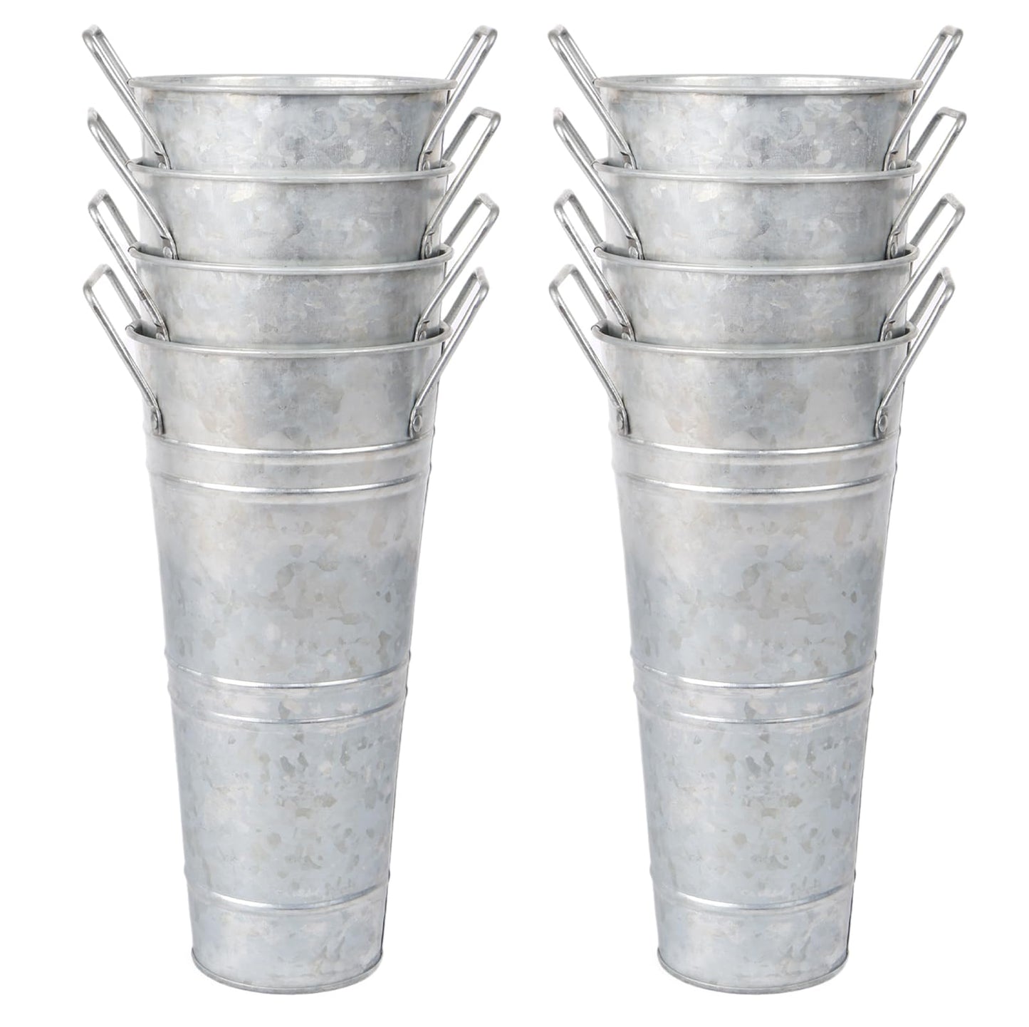 NowDoWin Small Galvanized Flower Bucket 8 Pack–10" Height, 4.33" Top Opening–Tabletop Size for Flower Buckets for Flower Bar Supplies, Bloom Bar Supplies–Metal Floral Buckets with Plastic Liner,Silver