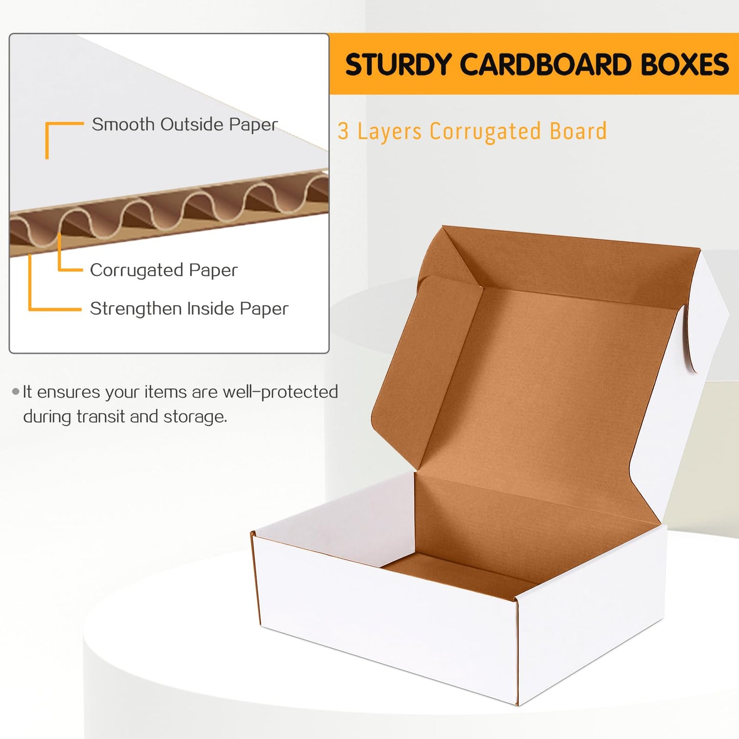 JOWLOT 12x9x4 inch Shipping Boxes Set of 20, White Corrugated Cardboard Box Literature Mailer for Mailing Packing Moving and Storage