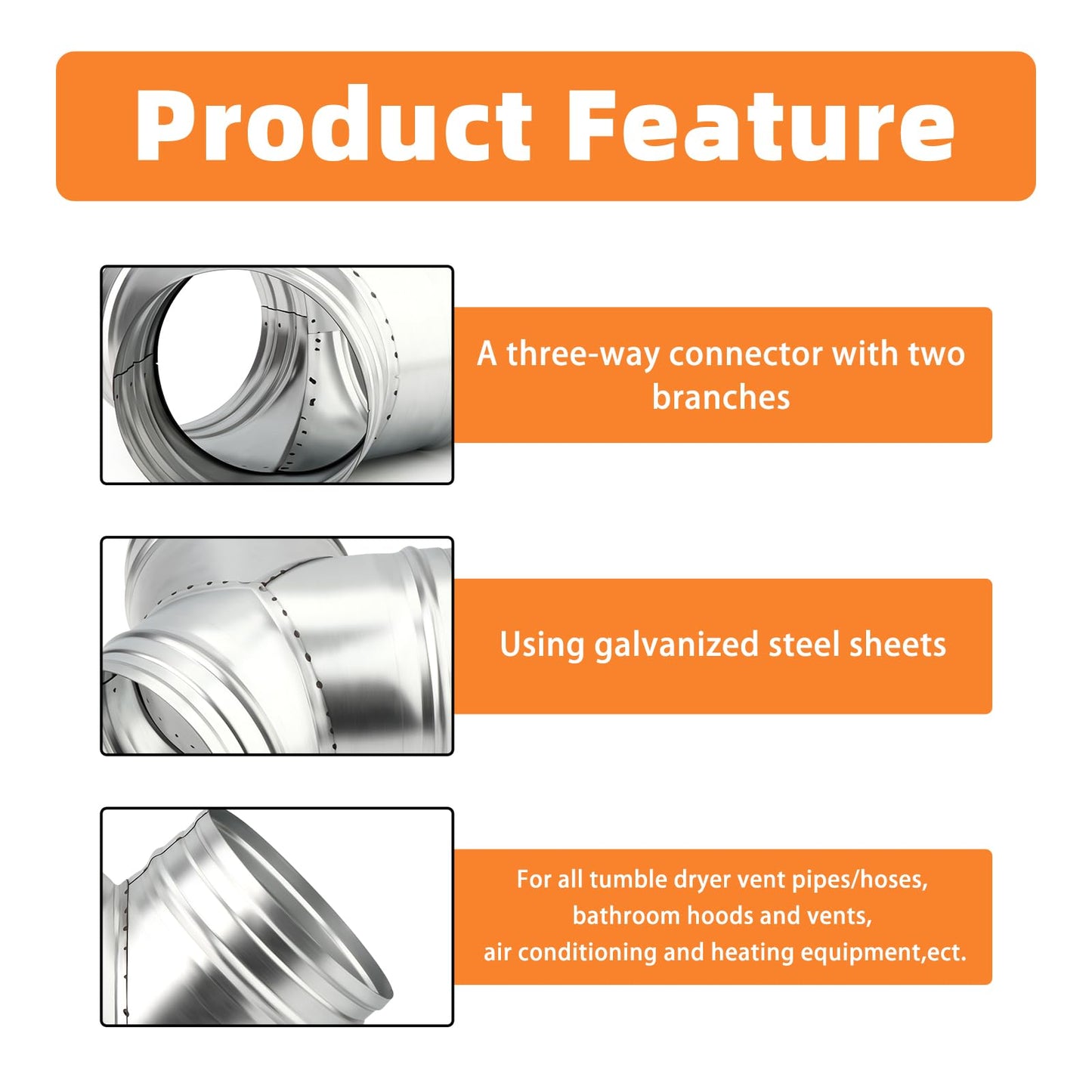 GASHER Duct Splitter 3 Way 6 inch Duct Hose Connector, Y Shape Duct Splitter, for Dryer Vent, Extractor Fan, Galvanized Steel Duct