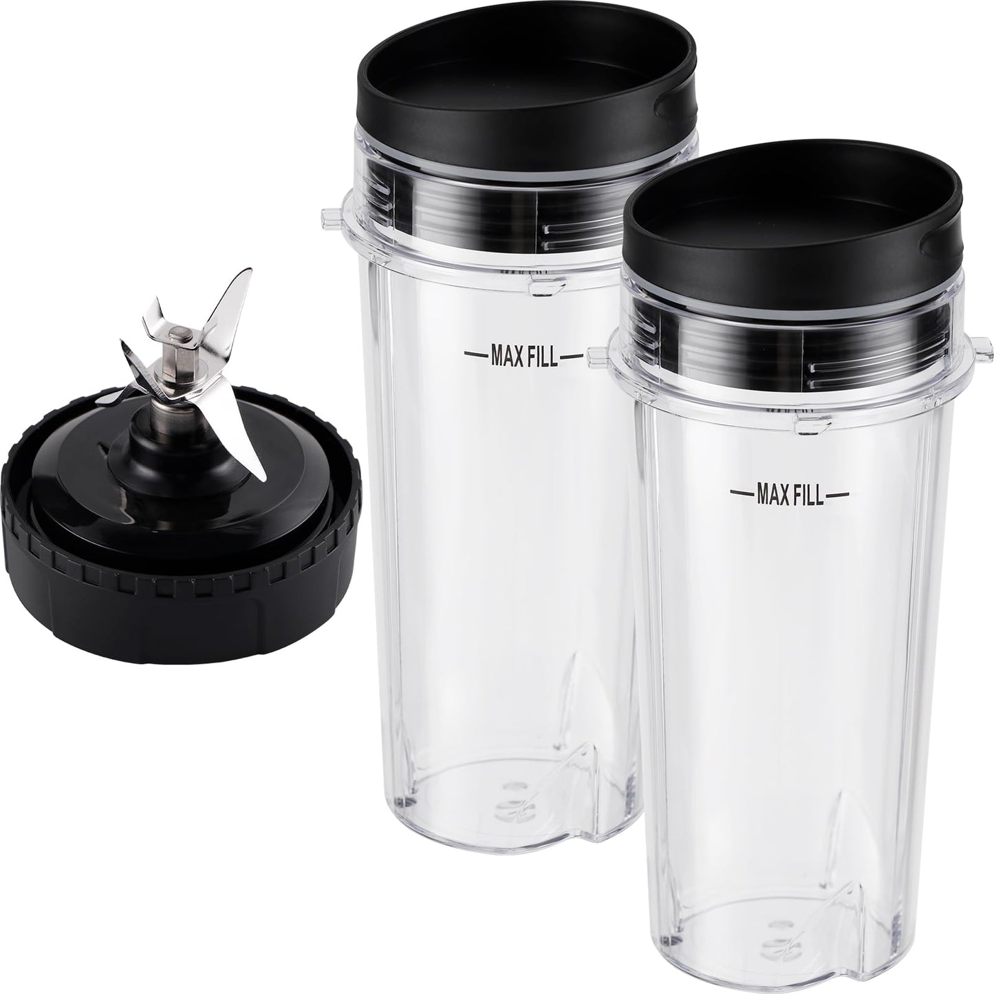 Equust 5-piece Blender Cups Replacement for Ninja Single Serve 16oz Cups with Sip & Seal Lids, 6 Fins Extractor Blade Compatible with Ninja Blenders Pro BL660 BL663 BL663CO BL665Q BL740 BL770