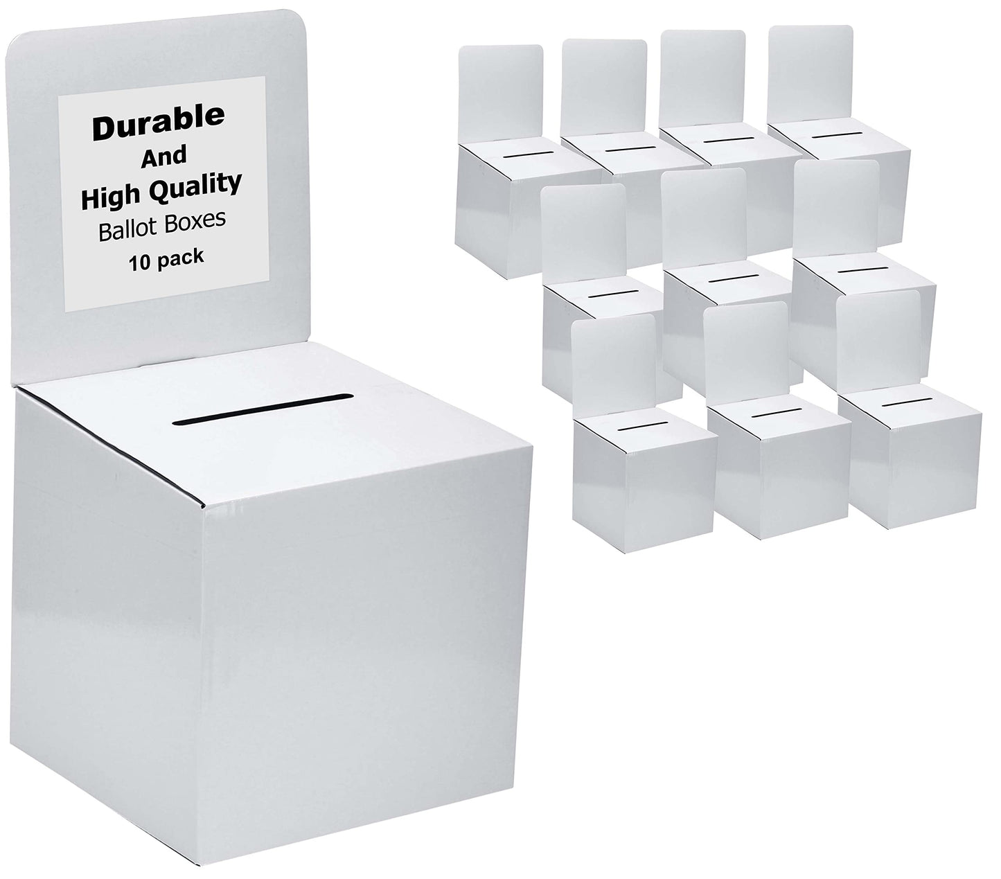 White Raffle Ticket Donation Collection Ballot Box Reusable Sturdy thick Cardboard Box with Slot comment Suggestion Box With Removable Header 6H x 6W x 6D, Display area 6H x 6W(10 pack)