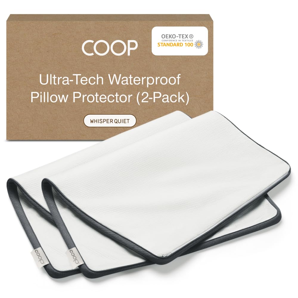 Coop Home Goods Ultra-Tech Pillow Protector for Memory Foam Pillows, Waterproof, Pack of 2 Queen Size Pillow Covers, Oeko-Tex Certified, Breathable, Zippered Covers, Machine Washable