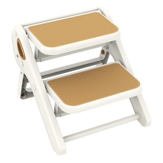 Toddler Step Stool, iNeibo 2-Step Foldable Step Stool for Kids, Widened & Thickened with Anti-Slip Design, Safer for Children Use for Kitchen, Bathroom, Toilet Training - Brown