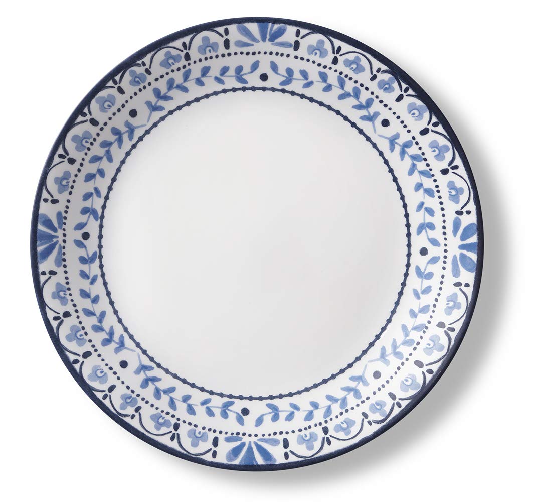 Corelle Vitrelle Salad Plates Set Triple Layer Glass and Chip Resistant, 9-Inch Lightweight Round Plates, Portofino, Caspian, 6-Piece