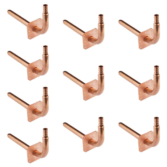 (Pack of 10) EFIELD Barb Crimp Pex Copper Stub Out Elbow with Wall Flange, 1/2"-8 Inch Length,(STUB016)