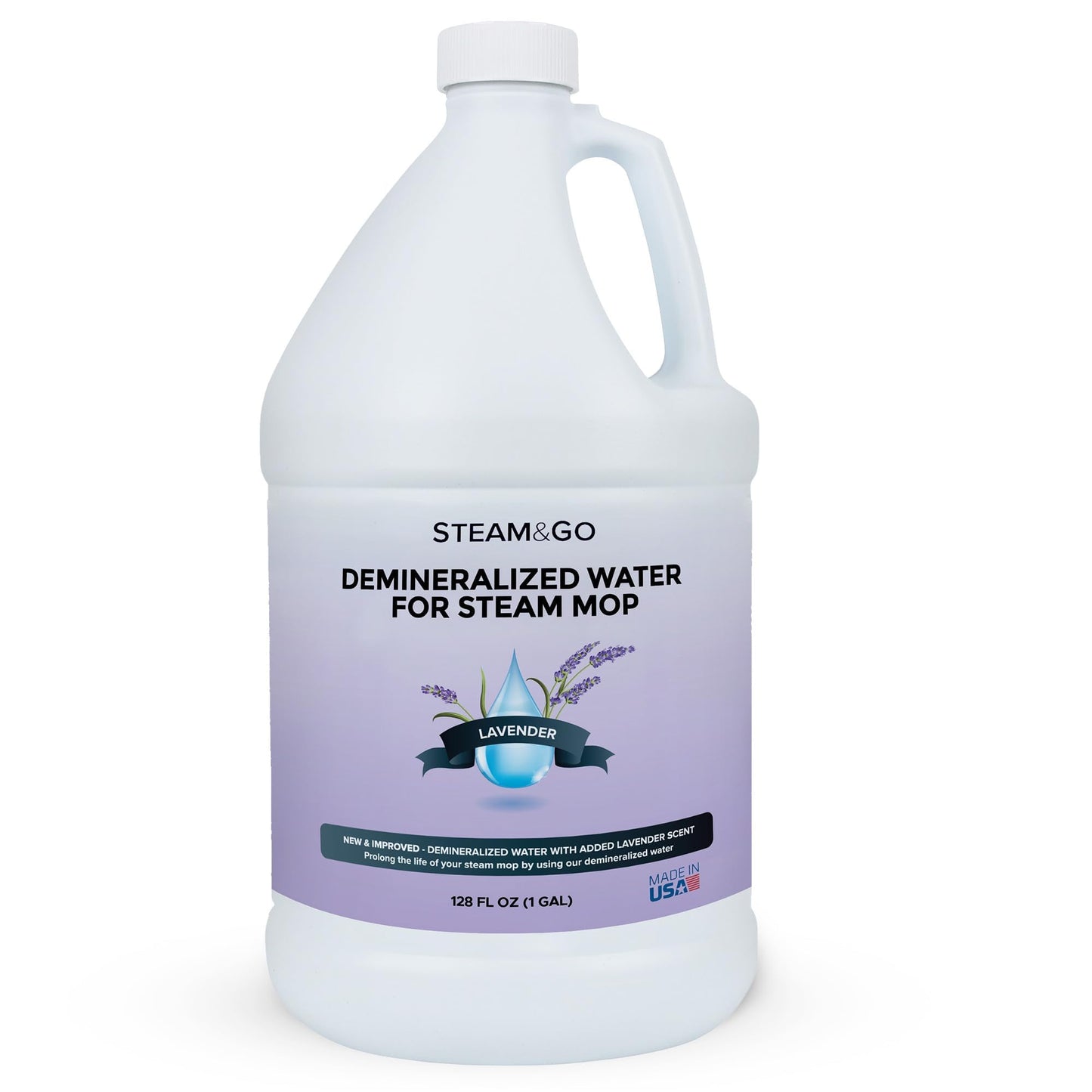 Steam & Go Demineralized Water for Steam Cleaner - PVC-Free Floor Cleaning Solution Compatible for All Steam Mops - Multi-Surface Cleaner for Home Surfaces - Lavender Scent, 128 Fl oz