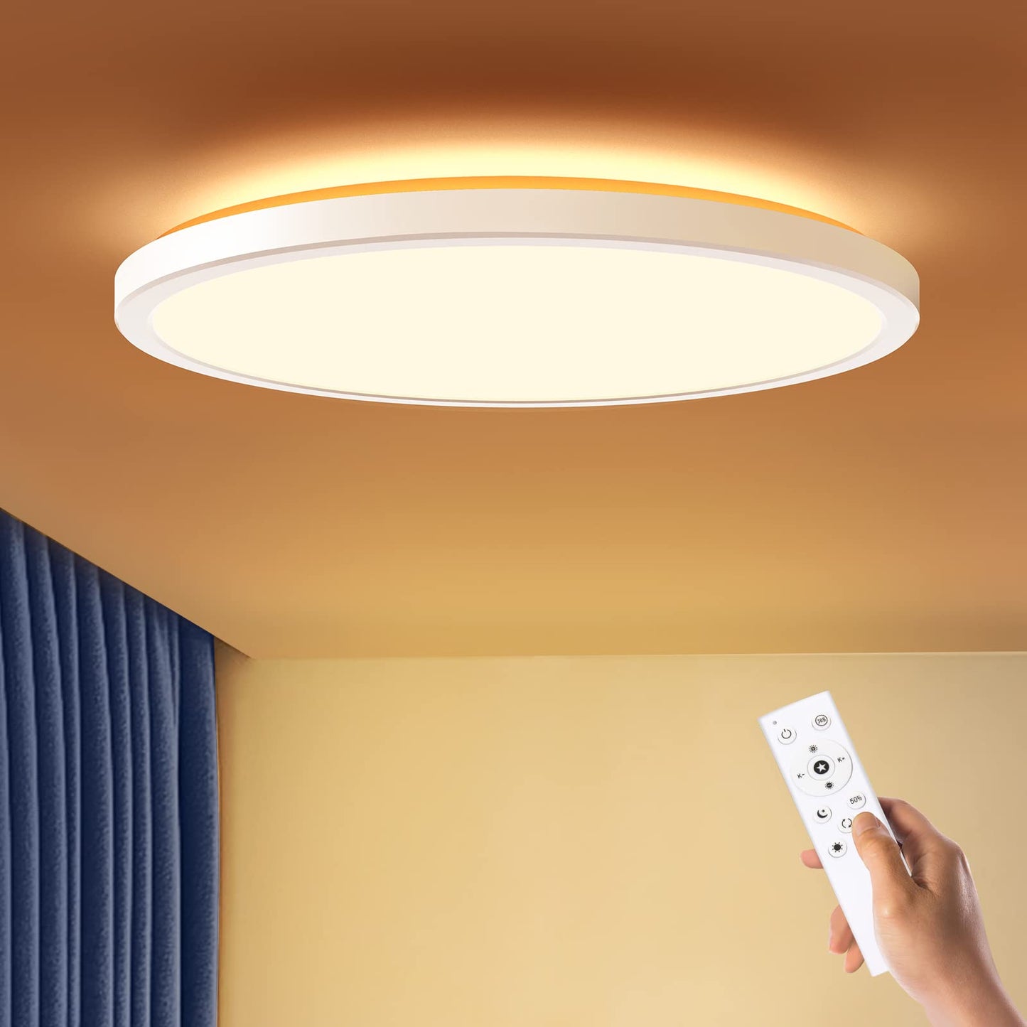 BLNAN LED Flush Mount Ceiling Light Fixture with Remote Control, 15.4 Inch 3000K-6500K Dimmable Round Low Profile Ceiling Lamp for Living Room Bedroom Kitchen