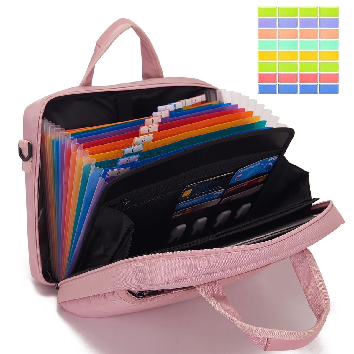 BARDOLPH Accordian File Folder with Handle, 12 Pocket Expanding Folder with Zipper, Heavy Duty Accordian Organizer (PINK)