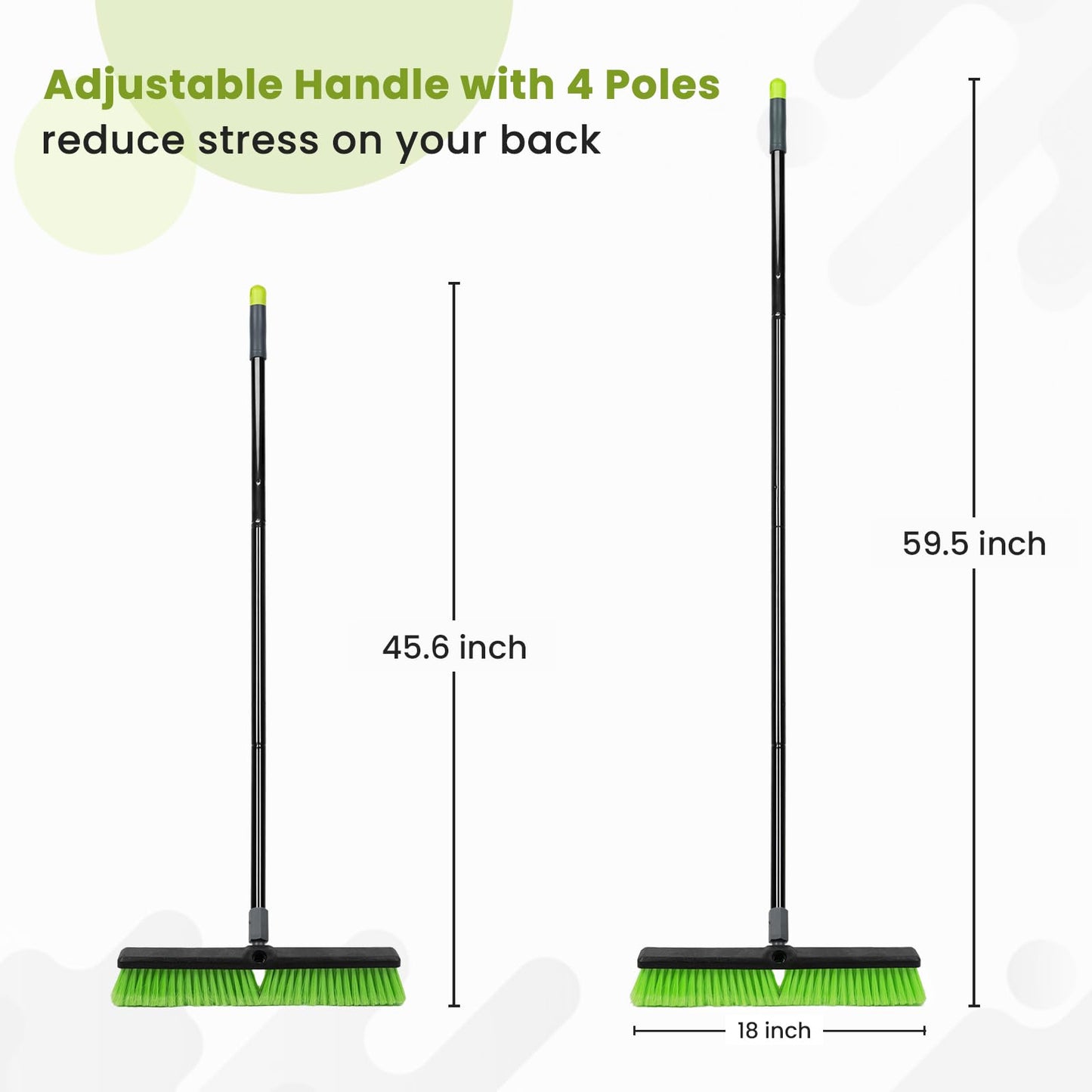 3 Pack 18” Push Broom Outdoor Heavy Duty, Garage Shop Broom with 59.5" Long Bandle for Cleaning Outdoor or Indoor Tile, Garage, Shop, Deck, Concrete, Wood, Stone, Patio Floor, with Soft Bristles