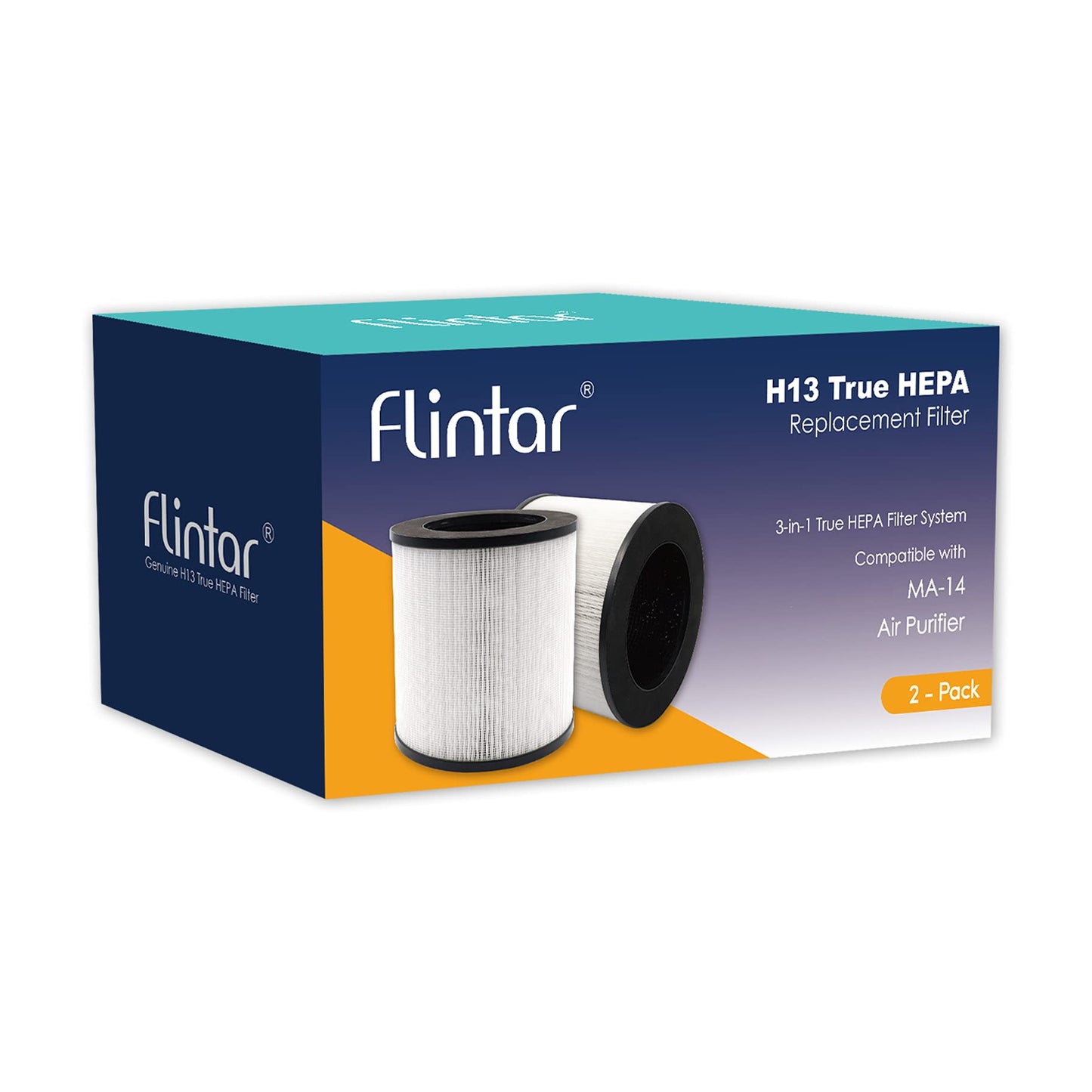 Flintar MA14 Replacement Filter, Made in TAIWAN, Compatible with MA-14 Air Purifier, 3-in-1 H13 Grade Filtration and Activated Carbon Filter Set (2-Pack)