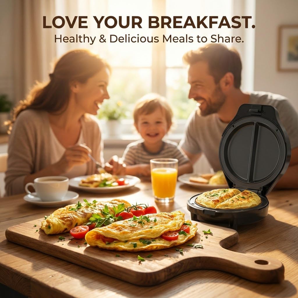 Nyrvexa Dual-Zone Electric Omelette Maker,Omelette Maker Electric,1000w Rapid Double-Sided Egg Cooker With Non-Stick Plates，Anti-Silp Base Anti-Scald Handle Cool-Touch Handle for Home,Dorm&Travel
