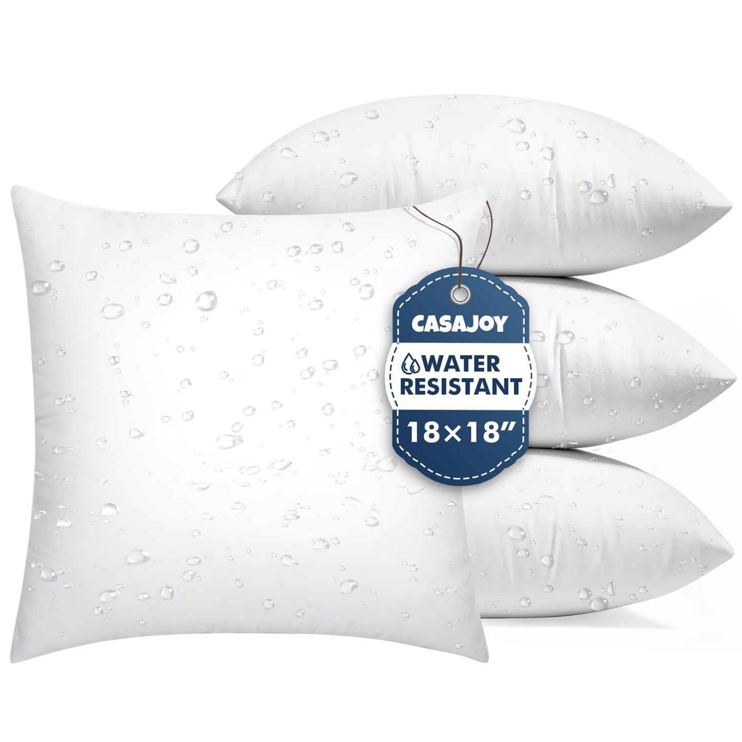 CASAJOY Pack of 4 18x18 Outdoor Pillow Inserts, Water Resistant Throw Pillow Inserts, Cushion Inner Pads for Patio, Furniture, Sofa, Bed, Living Room, Garden Decorative Waterproof Pillow Inserts
