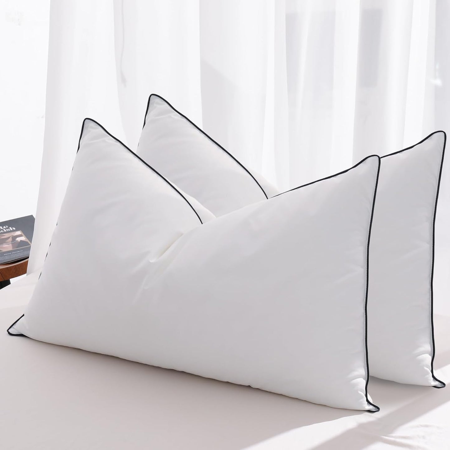 Mosluna Feather Down Pillows Queen Size Set of 2, Luxury Hotel Collection Bed Pillow 2 Pack, Airyfil™ Powered Fillings & Feathers Pillow，Fluffy Plush for Side Sleepers, Medium Firm, 20x30 in.