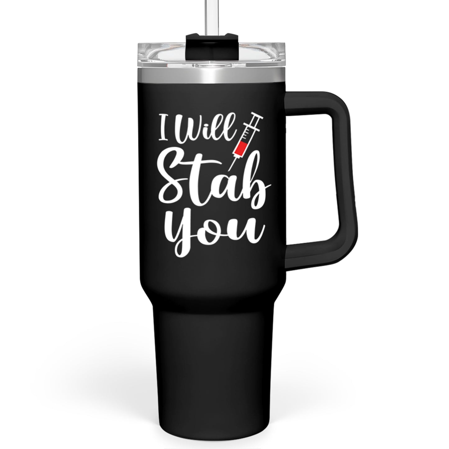SANDJEST Nurse Gifts I Will Stab You Tumbler with Handle 40oz Stainless Steel Insulated Coffee Cup Funny Nurse Week Present, Nursing School Graduation, Appreciation Gifts for RN Nurses