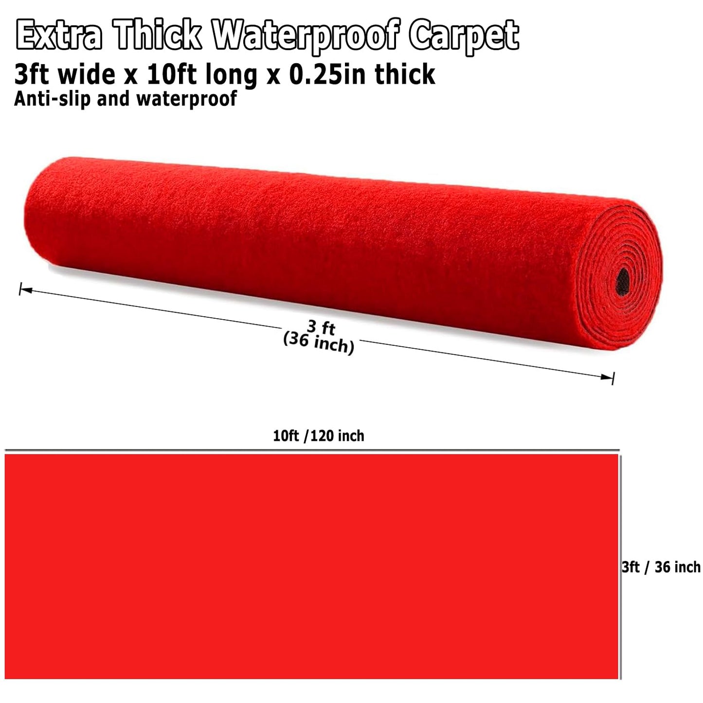 3x10 ft Extra Thick Red Carpet Runner for Party & Events,Festival Celebration,Prom Proposal & Wedding, Graduation Ceremony, Award Ceremony,VIP Reception,Heavy-Duty Red Rug