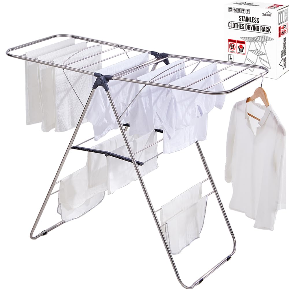TRES BELLE 25NEW Stainless Steel Clothes Drying Rack(L)–Foldable,Lightweight,Anti-Slip Elastic Rods,Made in Korea,Indoor & Outdoor Use,Rust-Resistant,Towels Drying,Underwear,Baby Clothes–L Sizes