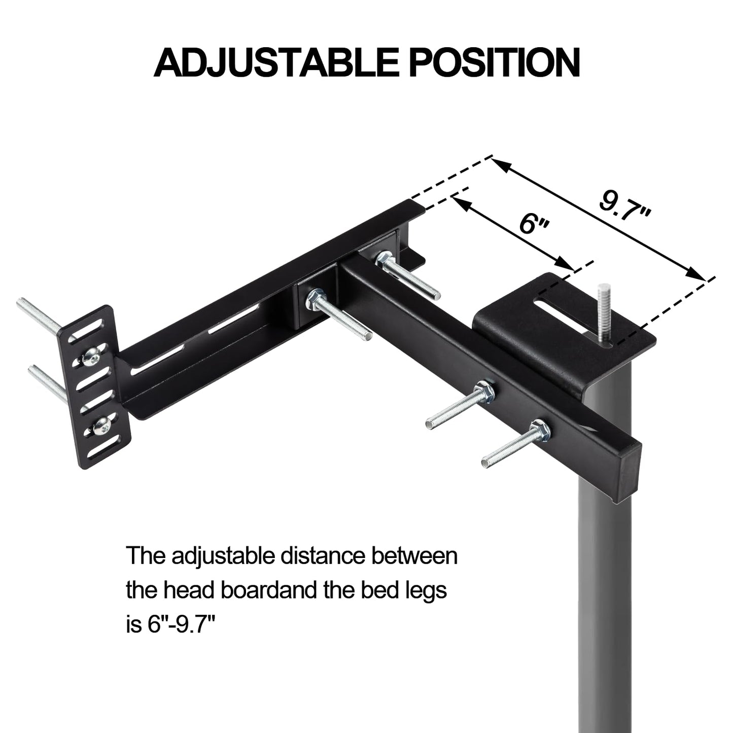 2 Pack Adjustable Headboard Brackets for Bed Base, Metal Headboard Brackets kit for Bed Frame, Black Footboard Extension Kit Compatible with Twin Full Queen King Bed