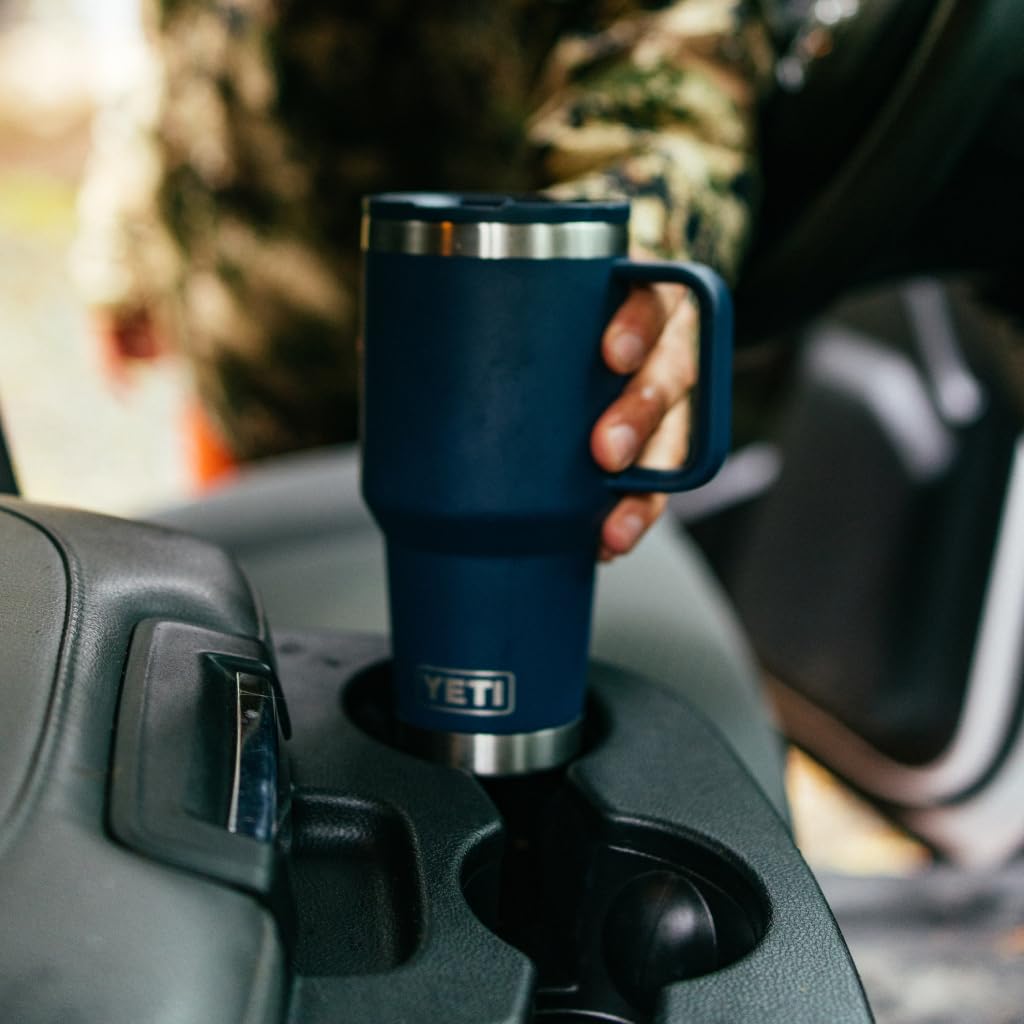 YETI Rambler 30 oz Travel Mug with Flip Straw Lid – Stainless Steel, Vacuum Insulated, Leakproof, Cup Holder Friendly, Navy