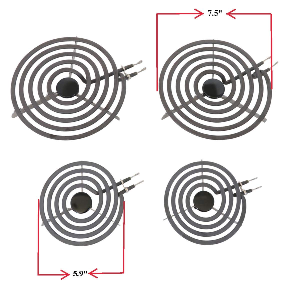 KITCHEN BASICS 101 MP22YA Electric Range Burner Coil Set Replacement for Whirlpool KitchenAid Maytag - Includes 2 8-Inch MP21YA and 2 6-Inch MP15YA Burners with 4 Ceramic Plug-in Terminal Blocks