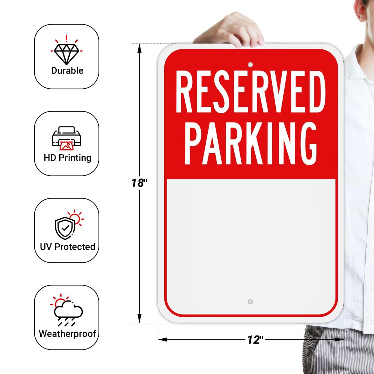 (4 Pack) Large Reserved Parking Sign, 18"x12" Reflective Aluminum Metal Write-On Sign, Rust-Free, Weather Resistant, Weatherproof, Easy to install