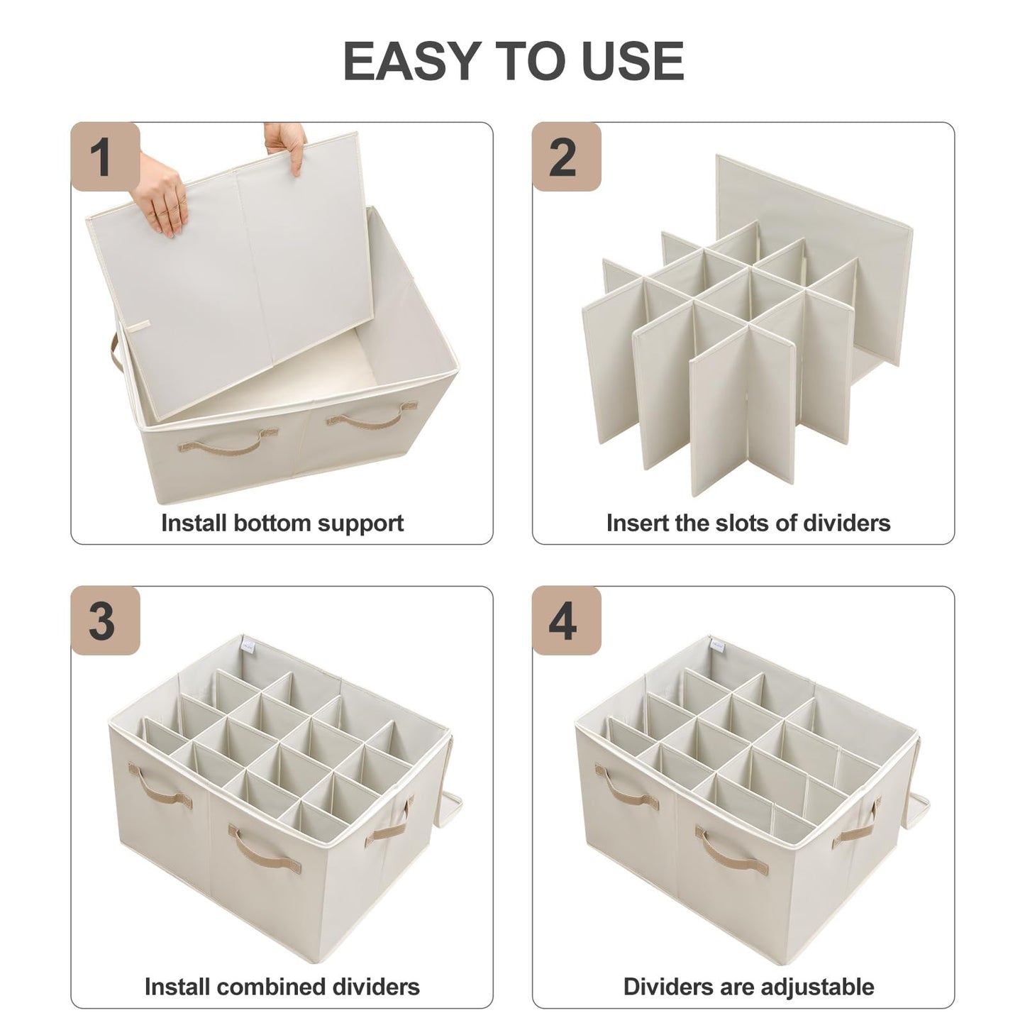 TOPIA HOME Shoe Organizer for Closet 2 Pack, Foldable Shoe Box with Adjustable Dividers and Clear Cover, Space Saving Shoe Storage Organizer Cabinet with Reinforced Handles, Fits 32 Pairs Beige TP12Y