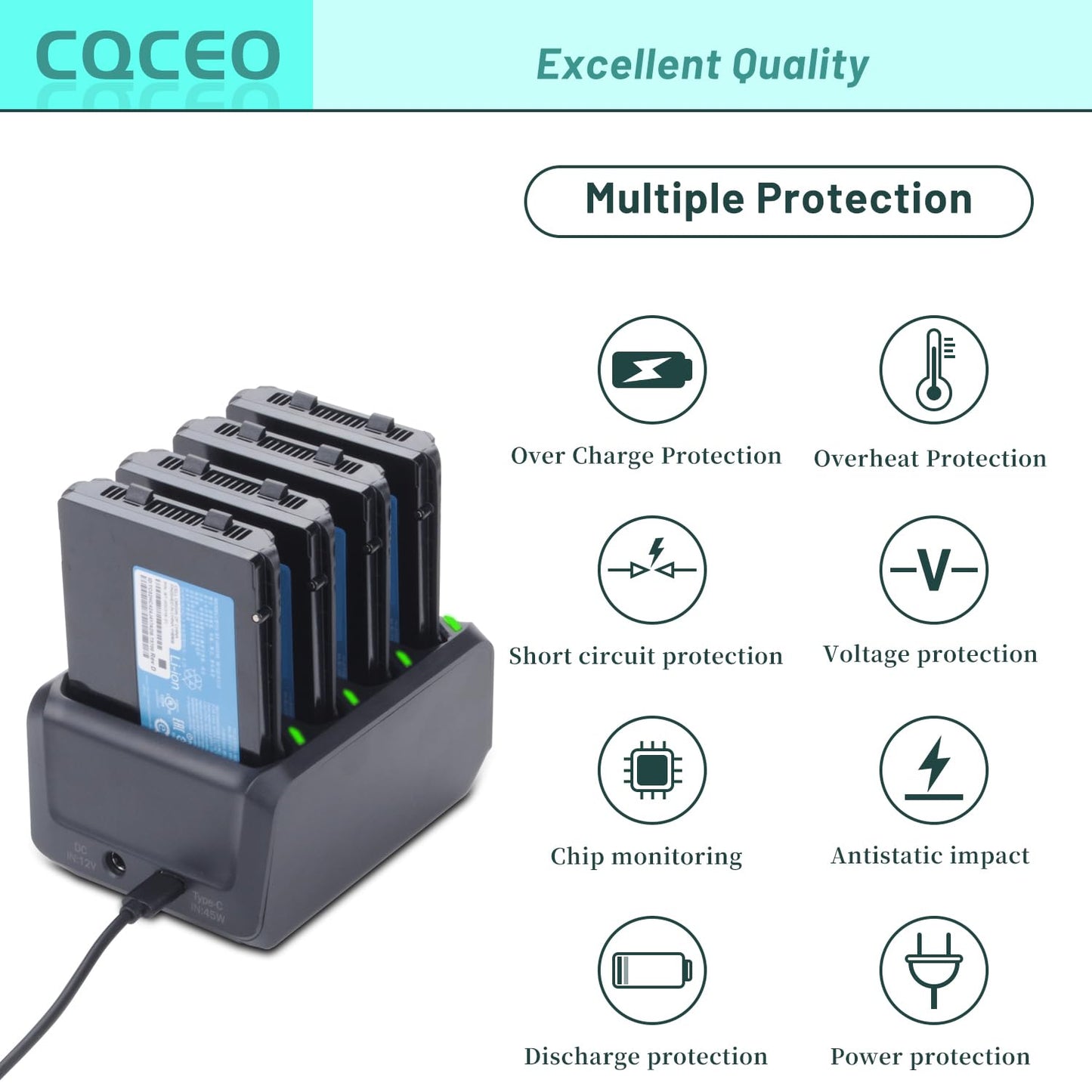 4 Slot Charging Cradle kit for Zebra TC77 TC70 TC75 TC72 Battery SAC-TC7X-4BTYC1 Barcode Scanners BT-000318 TC70X TC75X TC700H TC700K TC720L TC75BH TC75EK TC75AH Charger Station with Type-C Cable
