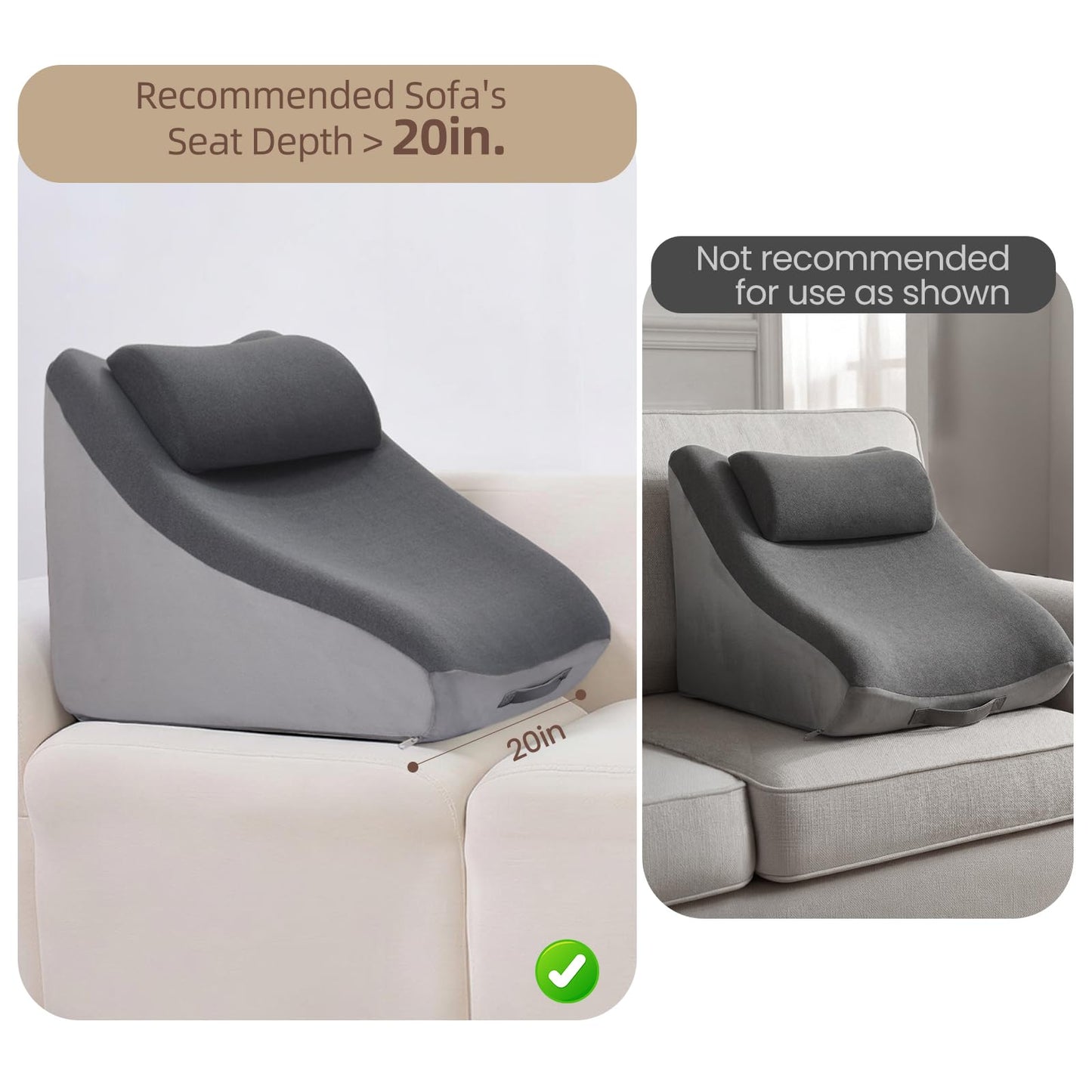 Vekkia 21” Extra-Wide Back Pillow with Adjustable Headrest – 2 in 1 Ergonomic Dual-Layer Wedge Backrest for Sitting or Reclining – Adults on Bed, Sofa & Floor, for Reading, TV & Gaming, Soft Cover