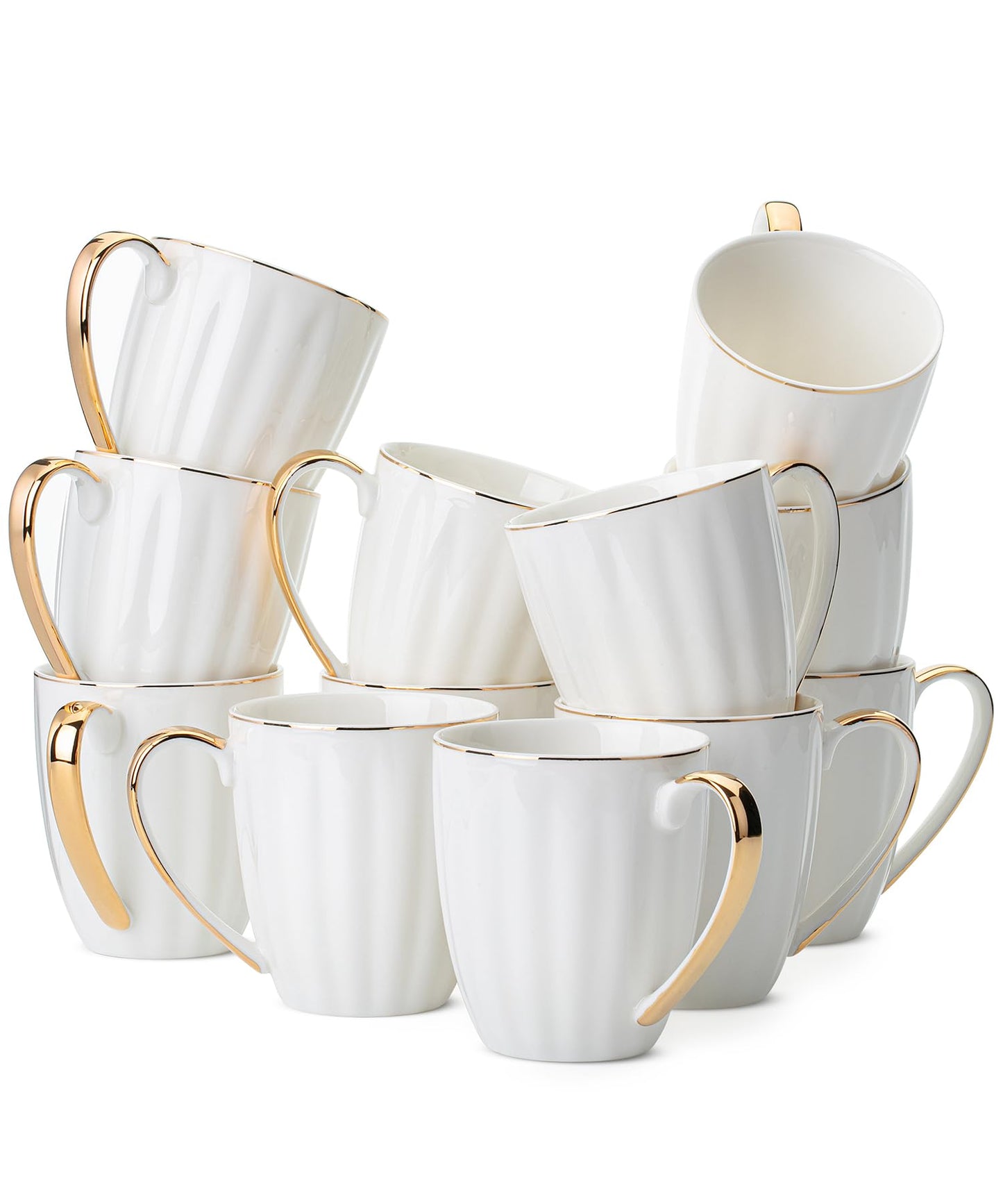 BTaT- White Coffee Mugs with Gold Rim, Set of 12, 12oz, Porcelain Coffee Mugs for Coffee Mug Set