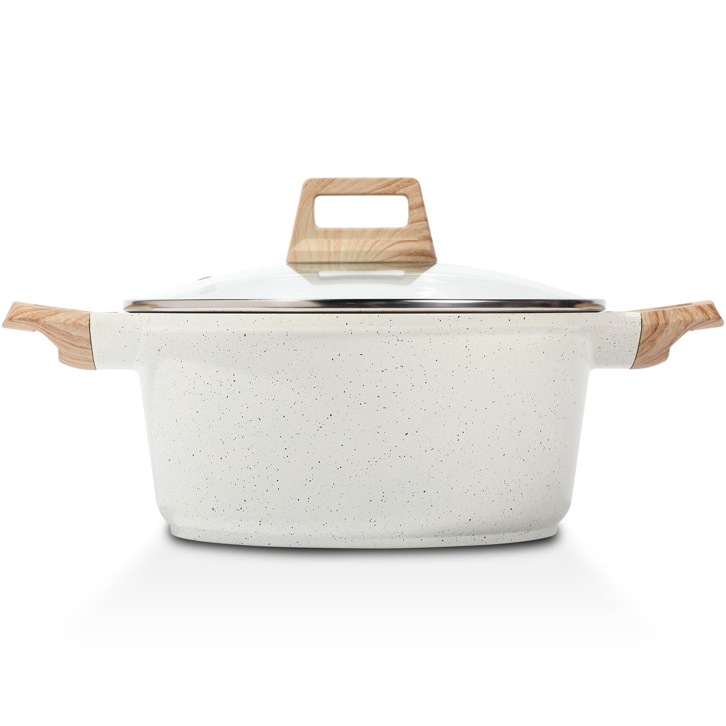 ESLITE LIFE Nonstick Stock Pot with Lid, 7 Quart Granite Casserole Large Soup Pot Pasta Cooking Pot, Induction Compatible, PTFE & PFOA Free, White
