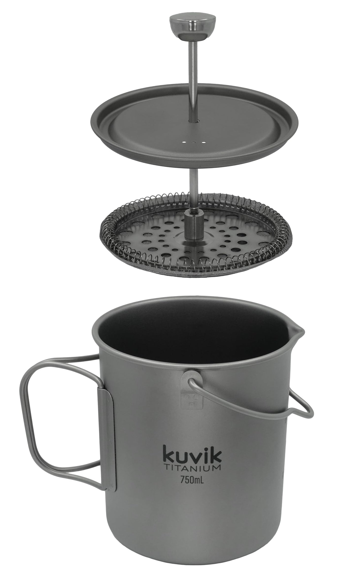 Kuvik Titanium French Press 750ml (25.4 oz) - Ultralight and Compact French Press for Backpacking and Camping