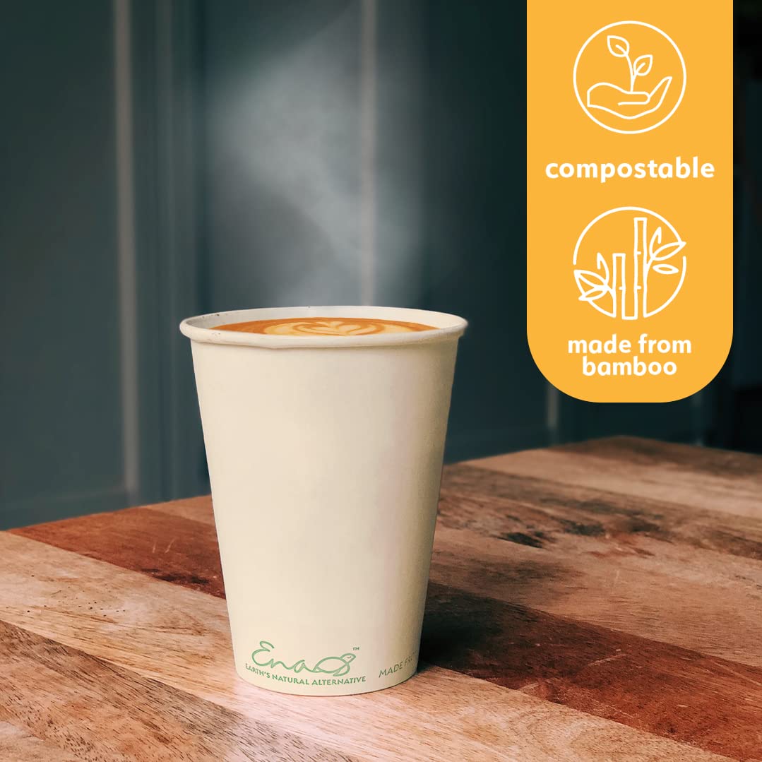 100% Compostable Disposable Coffee Cups [12oz 320 Pack] Paper Cups Made from Bamboo, Eco-Friendly, Biodegradable Premium Party Cups, Natural Unbleached by Earth's Natural Alternative