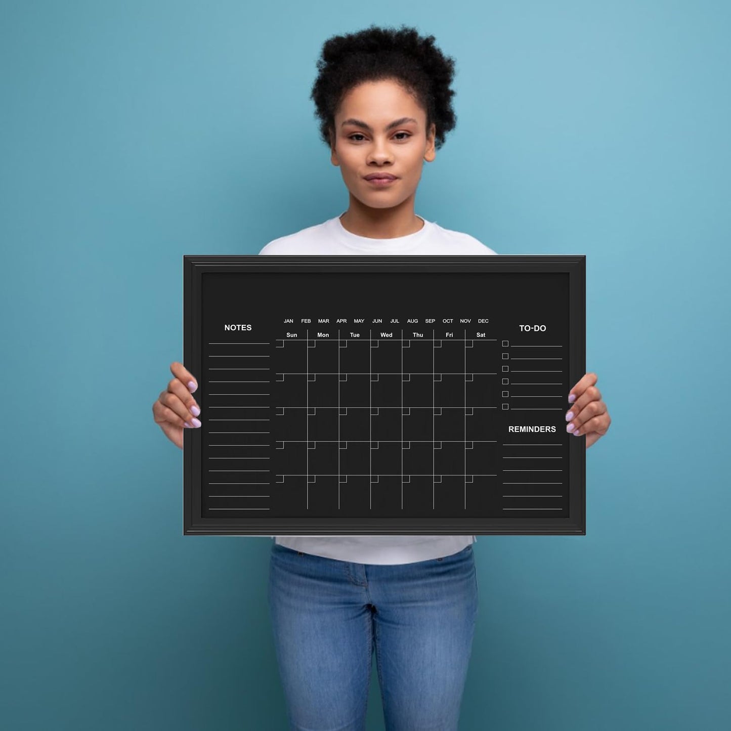 Magnetic Chalkboard Calendar, 17.7" × 23.6" Monthly and Weekly Calendar Chalk Board for Wall, Family Planner,Black(Family-HB-4560)