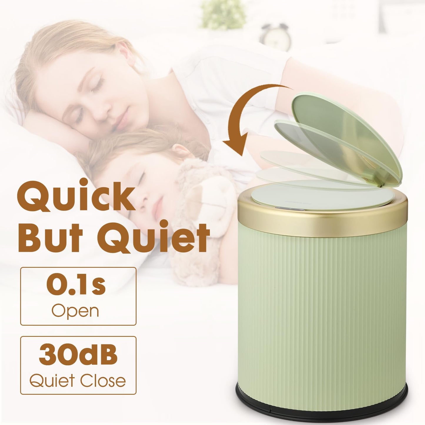 onlcuk Smart Touchless Bathroom Trash Can, 2.8 Gallon Automatic Motion Sensor Rubbish Can with Lid Electric Small Garbage Bin for Kitchen, Office, Toilet, Bedroom -Green