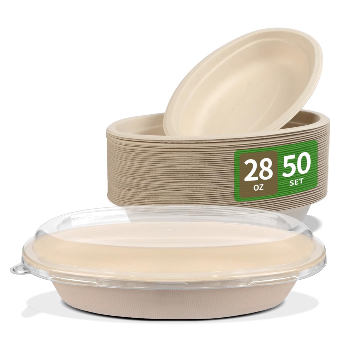 bloomoon 28 oz Oval Disposable Food Containers with Lids 50 Pack,Chipotle Style Bowl Oval with Lid Meal Prep Containers Disposable for Salad,Nacho,Taco,Lunch (50 Bowls 50 Lids)