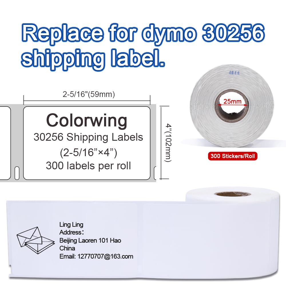 COLORWING a30256 Label Compatible with Dymo 30256 (2-5/16" x 4") LW Large White Shipping Labels 59 mm x 102 mm for Label Writer 450 Twin Turbo and Rollo Printers, 12 Rolls