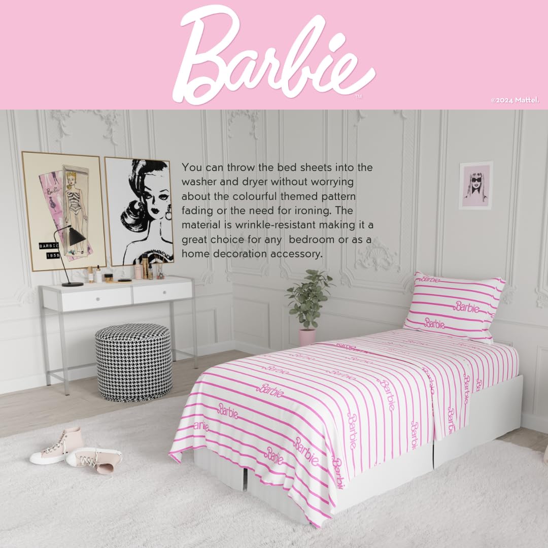 Barbie Logo Bedding Super Soft Cozy Microfiber 3 Piece Twin Sheet Set, (Officially Licensed Product) by Franco