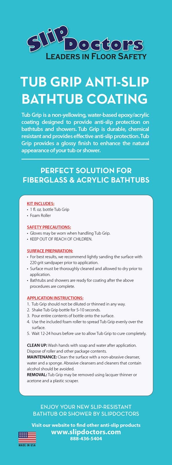 Anti-Slip Bath & Shower Floor Solutions (2 Bottles) – Tub Grip – Barefoot Friendly Non-Slip Coating Fixes Slippery Fiberglass & Acrylic Showers & Tubs