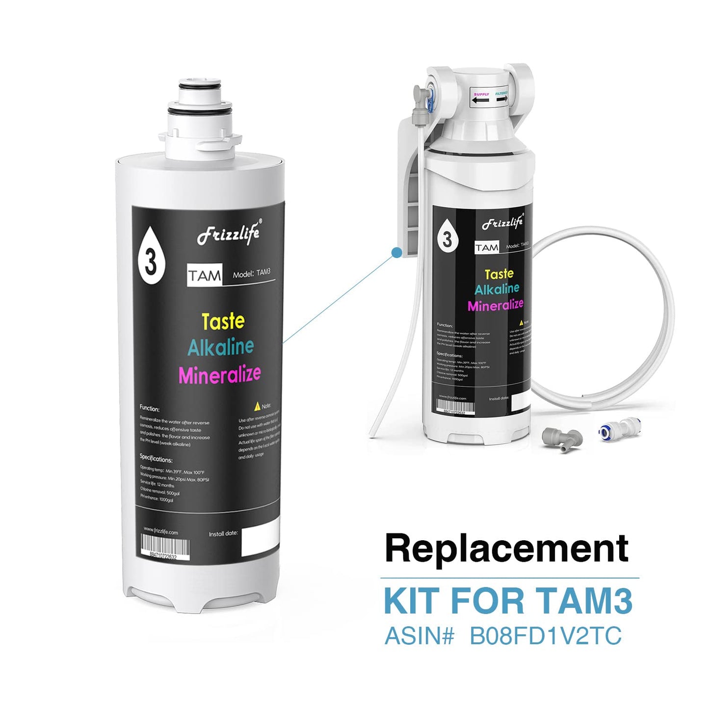 Frizzlife Replacement Filter Cartridge For TAM3, With FZ-4 Cartridge Inside, For PD600-TAM3 Osmanic System & TAM3 Alkaline Filter