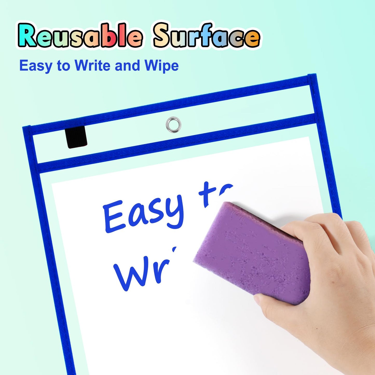 EEHZTSI 50 Packs Dry Erase Pocket Sleeves, Reusable Clear Plastic Classroom Sleeves, 10x14 Inch Ticket Holders, for School/Office Organization, Assorted