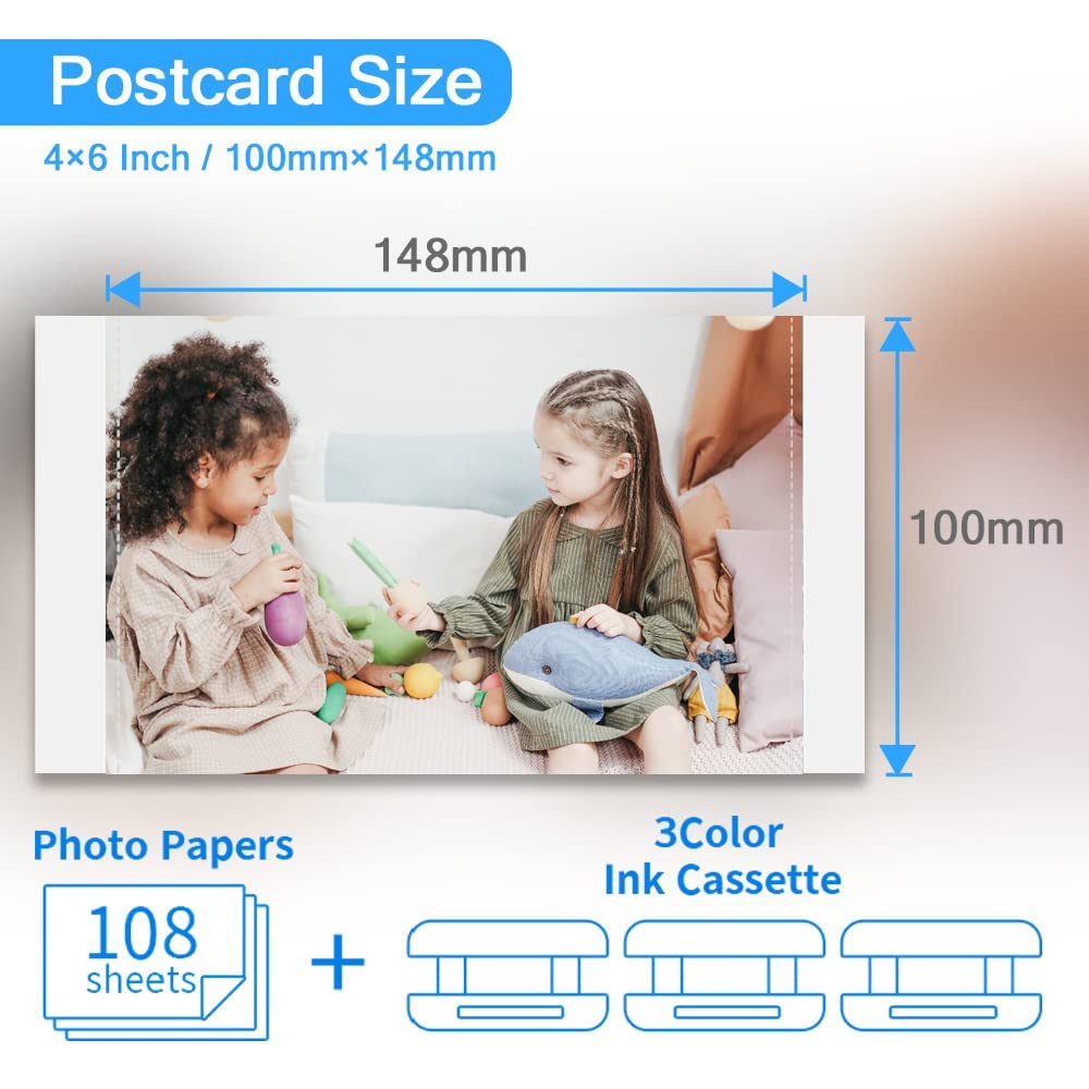 KP-108IN 4x6 inch Color Ink and Paper Set Compatible with Canon Selphy CP1500 CP1300 Ink and Paper 4 x 6 Inch 100mm x148 mm (3 Ink +108 Sheets Glossy Photo Paper)