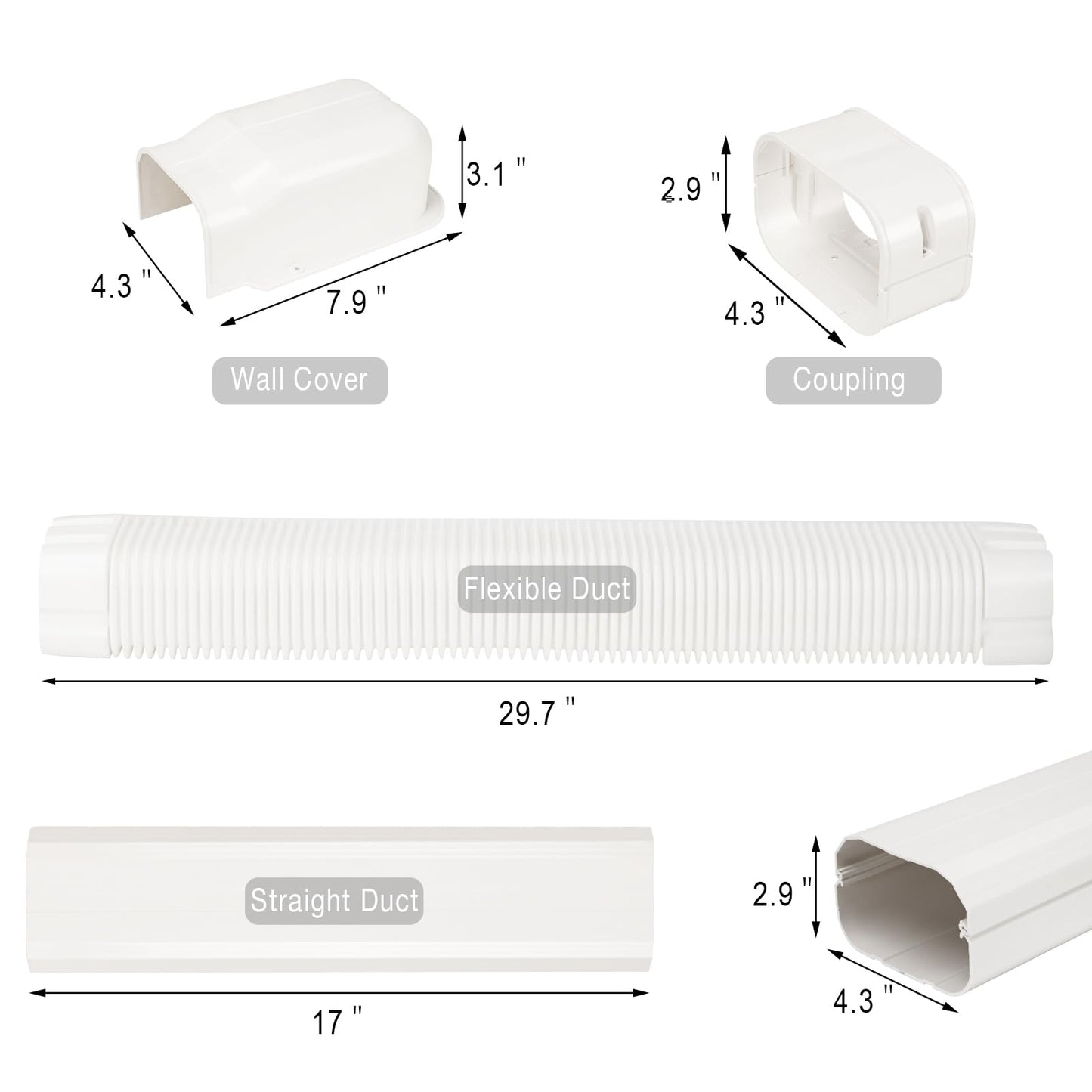 GUEQUITLEX 4" W 9 Ft Line Set Cover Kit for Mini Split Air Conditioner Decorative PVC Line Cover Kit for Central Air Conditioner Mini Split AC Cover for Outside Heat Pumps Tubing Cover