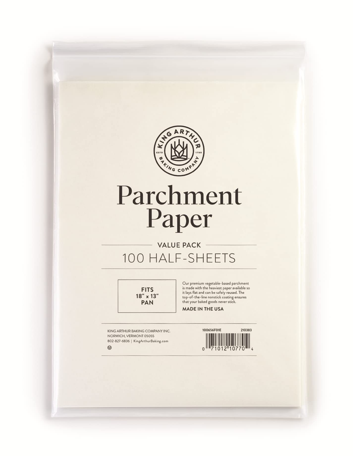 King Arthur Flour Precut Baking Parchment Paper, Heavy Duty, Professional Grade, Nonstick, Reusable, Resealable Pack, 16½" X 12¼", 100 count