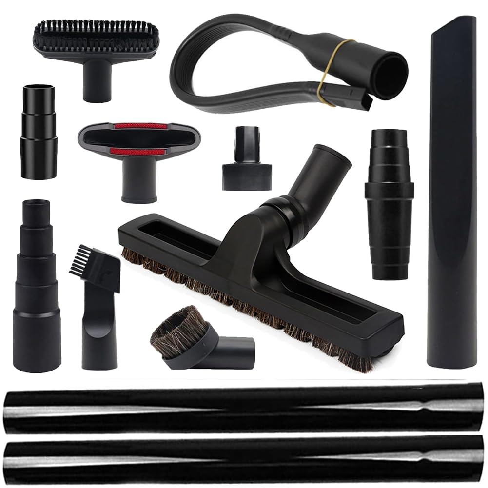 13 Pcs Household Vacuum Attachments for Shop Vac Accessories 1" & 1 1/4" & 1 3/8" &1 1/2" &1 7/8" &2 1/2"-Vacuum Hose Adapter Kit, 1 1/4" Vacuum Brush Flexible Crevice Tool, Vacuum Cleaner Straw Tubes