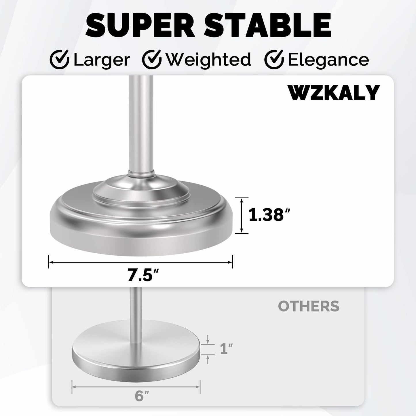 WZKALY Toilet Paper Holder Stand, Brushed Nickel Toilet Paper Holder Free Standing, Post Pivoting Design & Stable Weighted Base SUS304 Stainless Steel for Bathroom(Mega Roll)