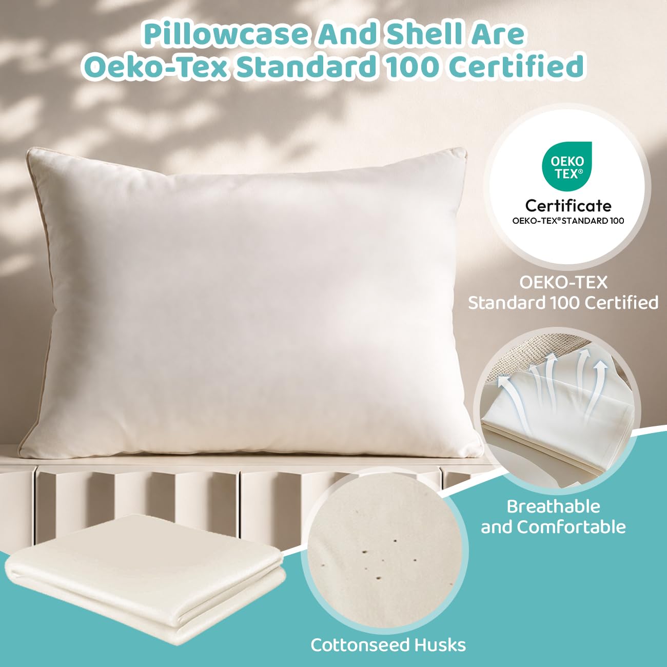 LOFE Organic Kids Pillow - 16x22 Toddler Pillow with 100% Organic Cotton Shell, 2 Pack Adjustable Loft Youth Pillow, Machine Washable Organic plilow, Soft, Perfect for Kids&Youth