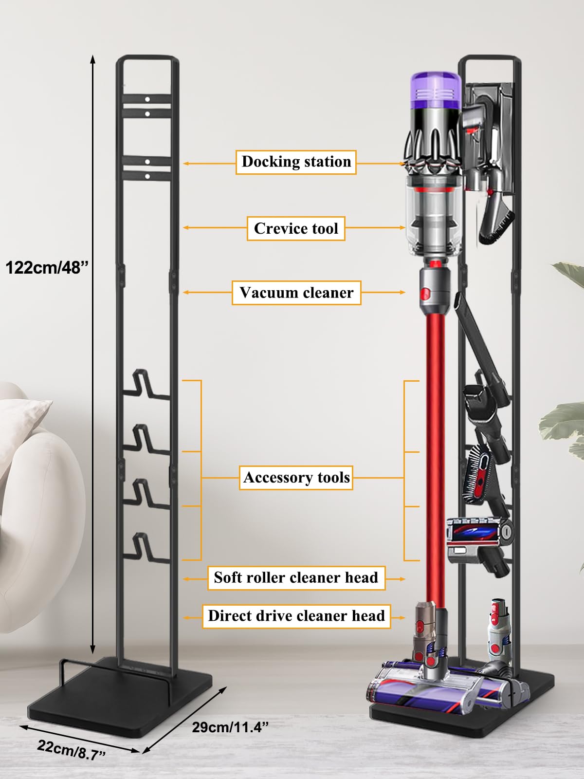 Haturi Vacuum Stand for Dyson V15 V12 V11 V10 V8 V7 V6, Metal Storage Holder for Cordless Vacuum & Accessories, Compatible with DC30 DC31 DC34 DC35 DC58 DC59 DC62 DC74, Black