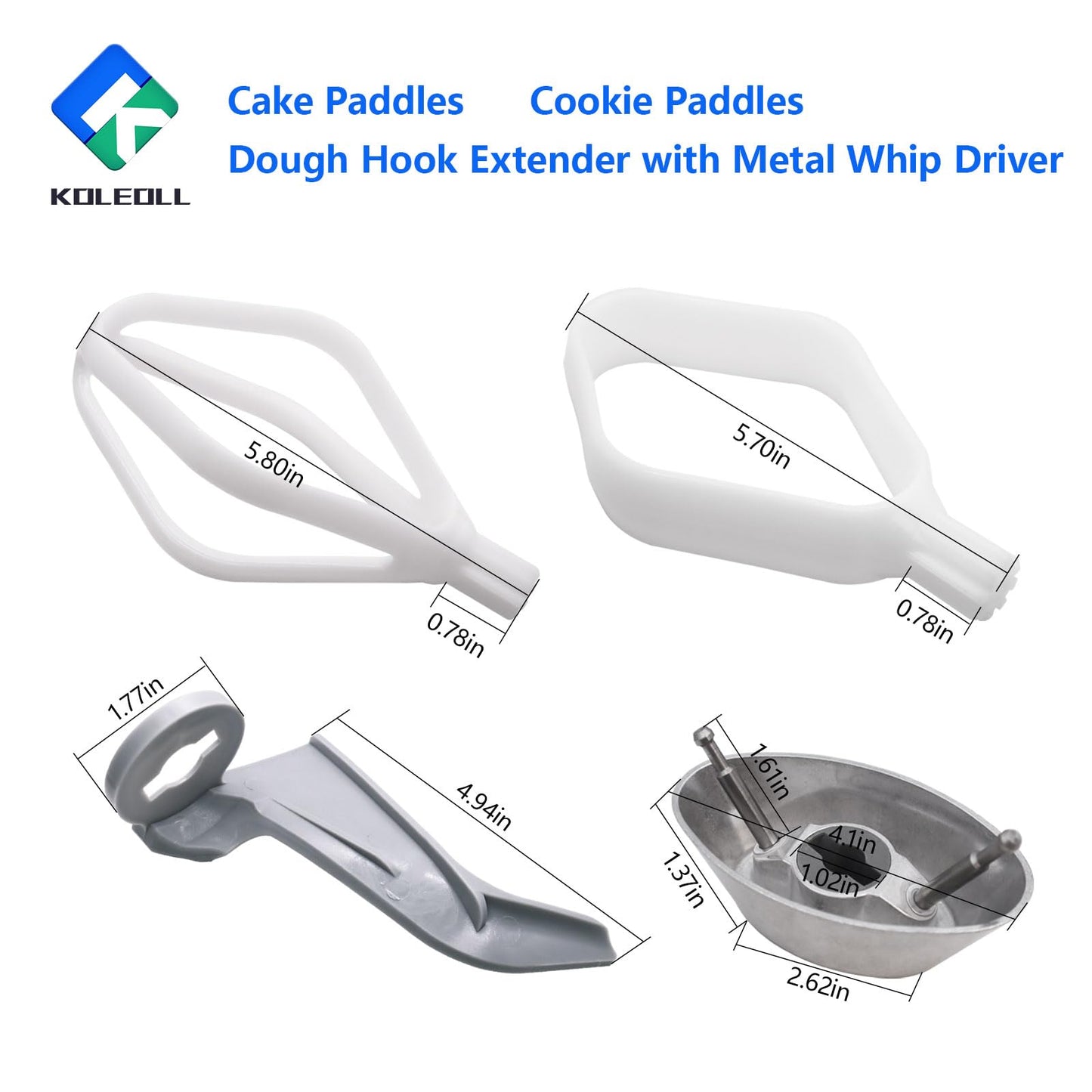 Cake Paddles & Cookie Paddles & Dough Hook Extender with Metal Whip Driver Compatible with Universal Mixers